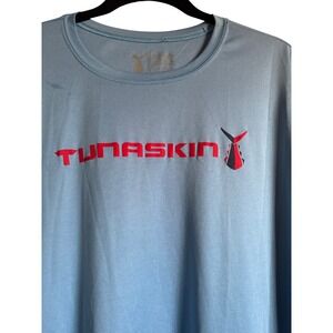 Tunaskin Mens 2XL Blue Long Sleeve Performance Fishing Shirt Graphic Logo UPF‎